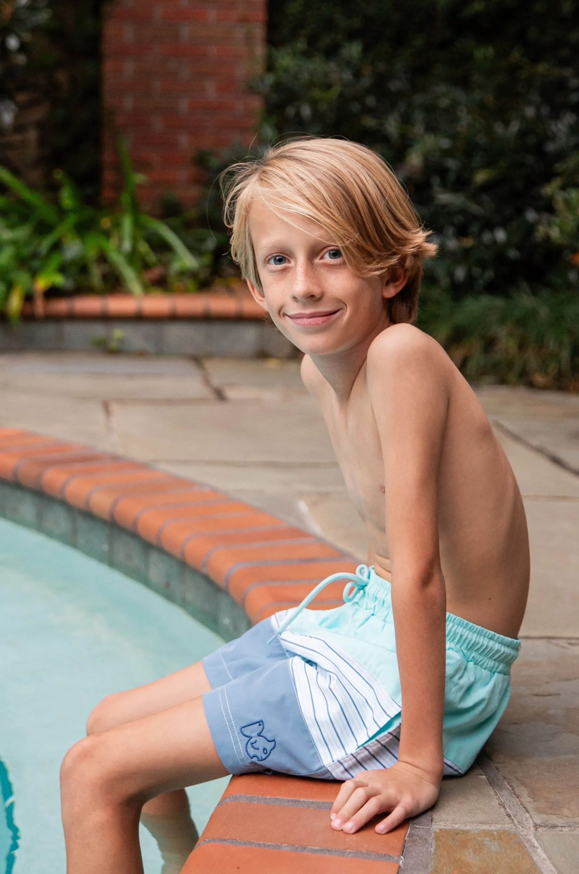 Boys' Boogie Board Swim Trunk in Waterspout Green and Multi Stripe Colorblock