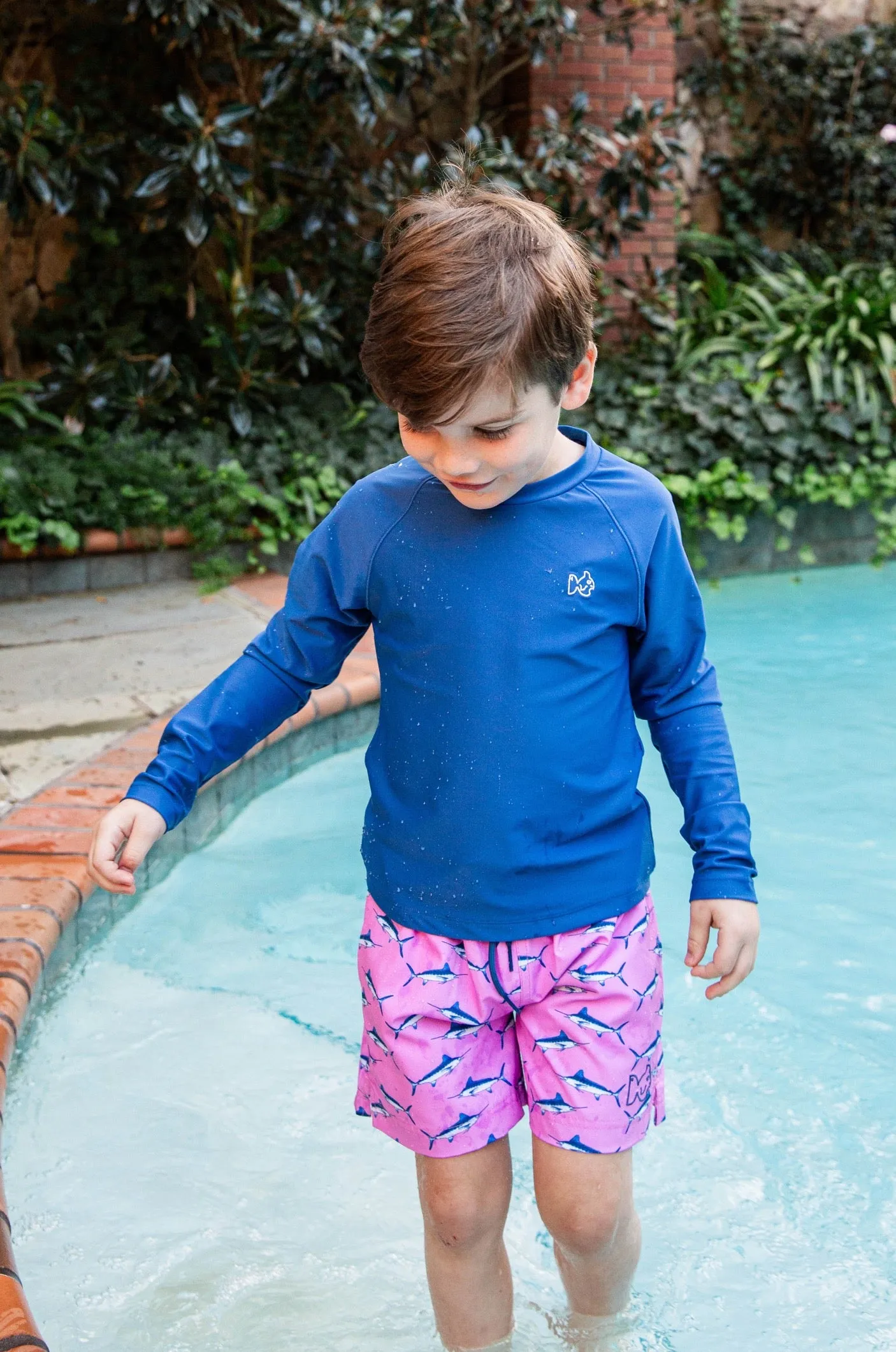Boys' Reef Rashguard Swim Shirt in Solid Set Sail Navy Blue
