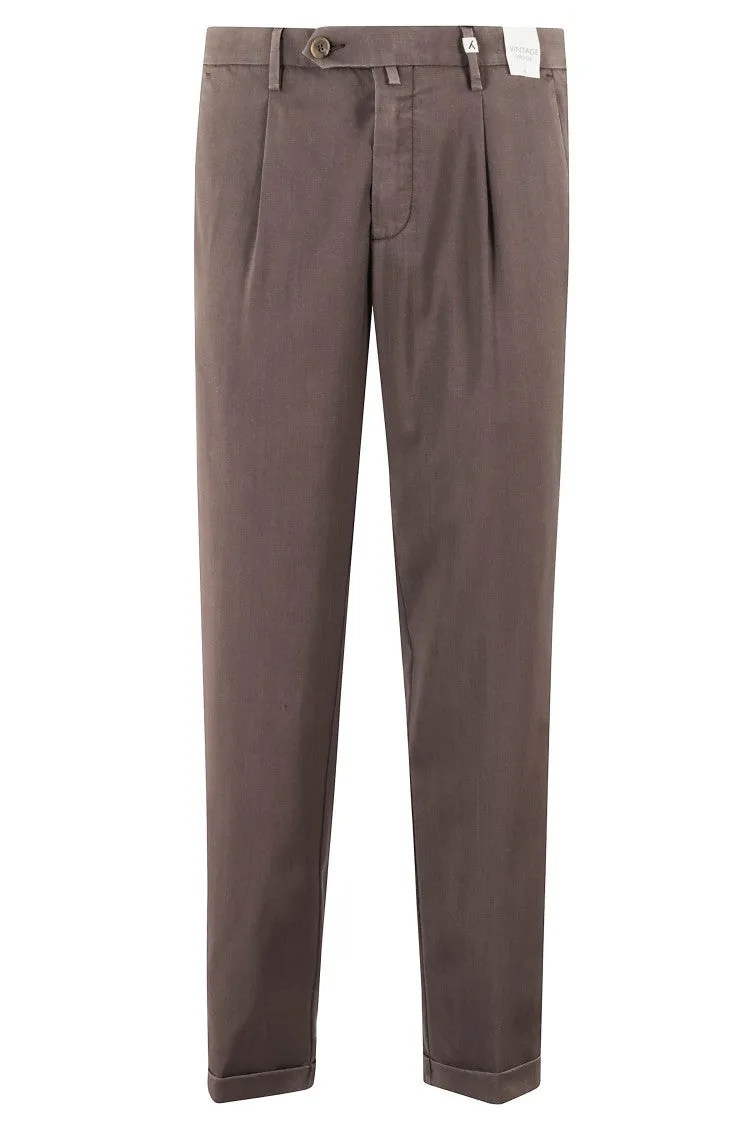 Brown Chino Trousers With Pleats