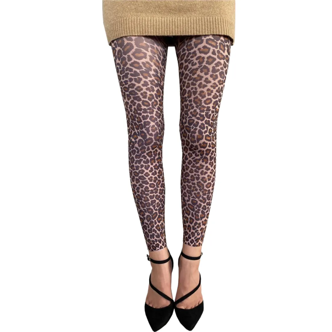 Brown Leopard Printed Footless Tights
