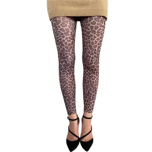 Brown Leopard Printed Footless Tights