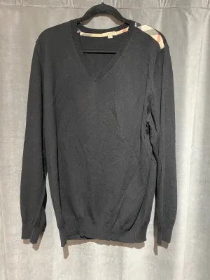 Burberry Black Knit Wool V Neck Mens