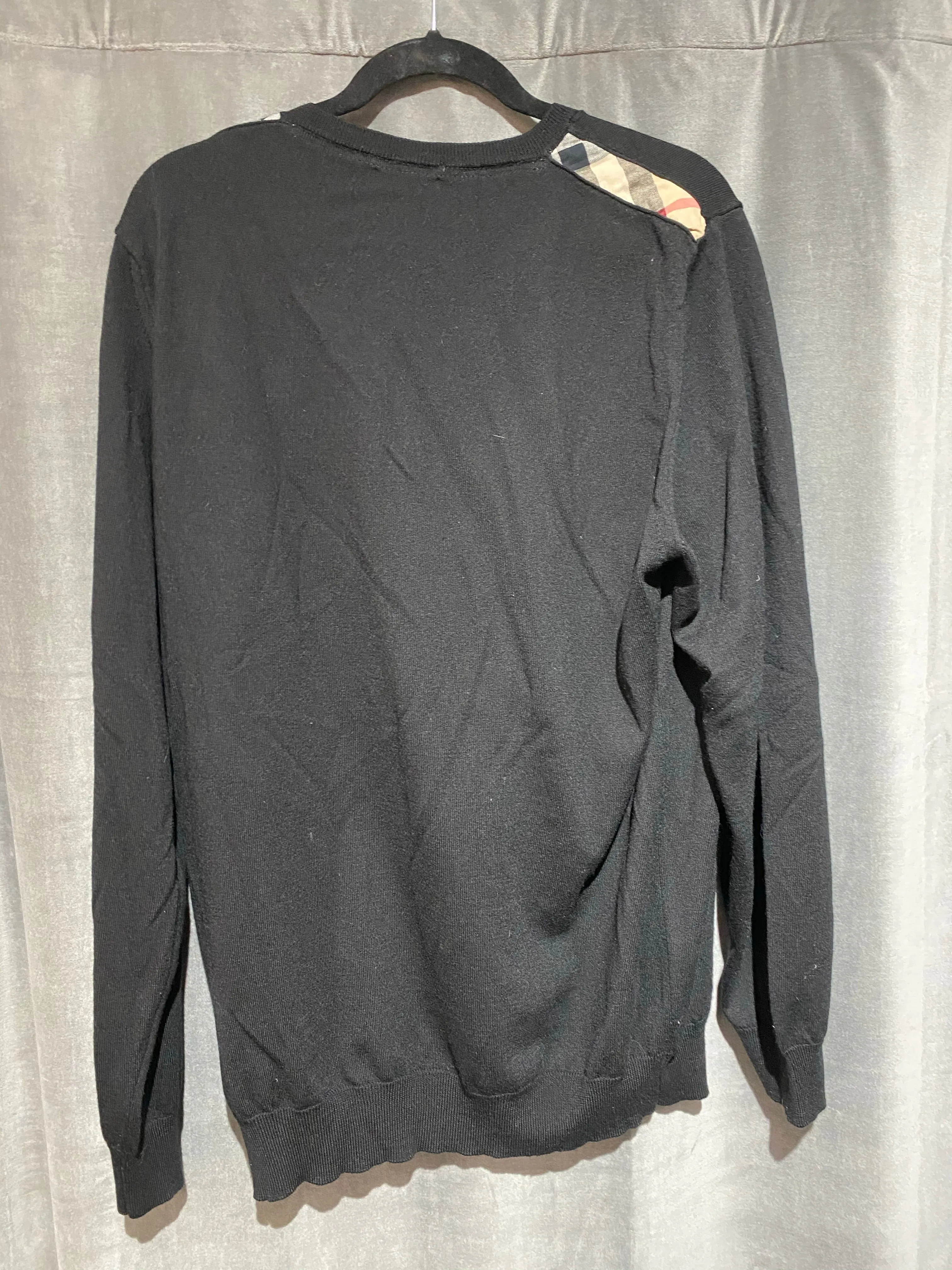 Burberry Black Knit Wool V Neck Mens