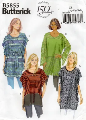 Butterick 5855 Womens Caftan Tunic Tops Out Of Print Sewing Pattern Sizes L-XXL UNCUT Factory Folded