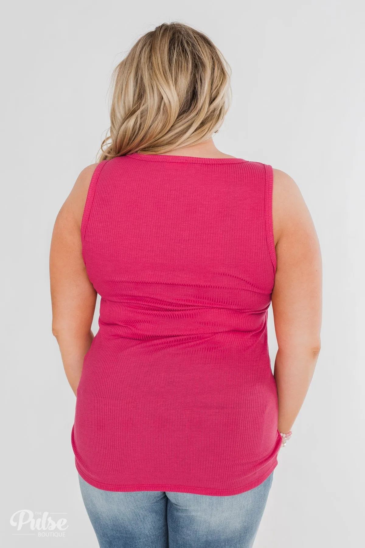 Button Henley Tank Top- Fuschia