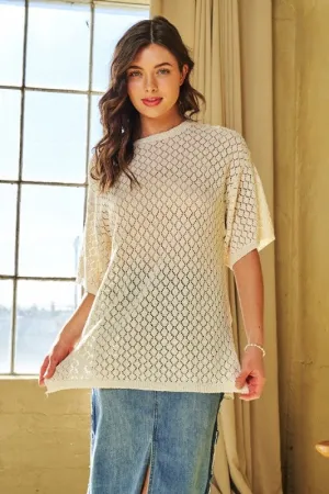 CABLE OPEN KNIT ROUND NECK TUNIC COVER UP