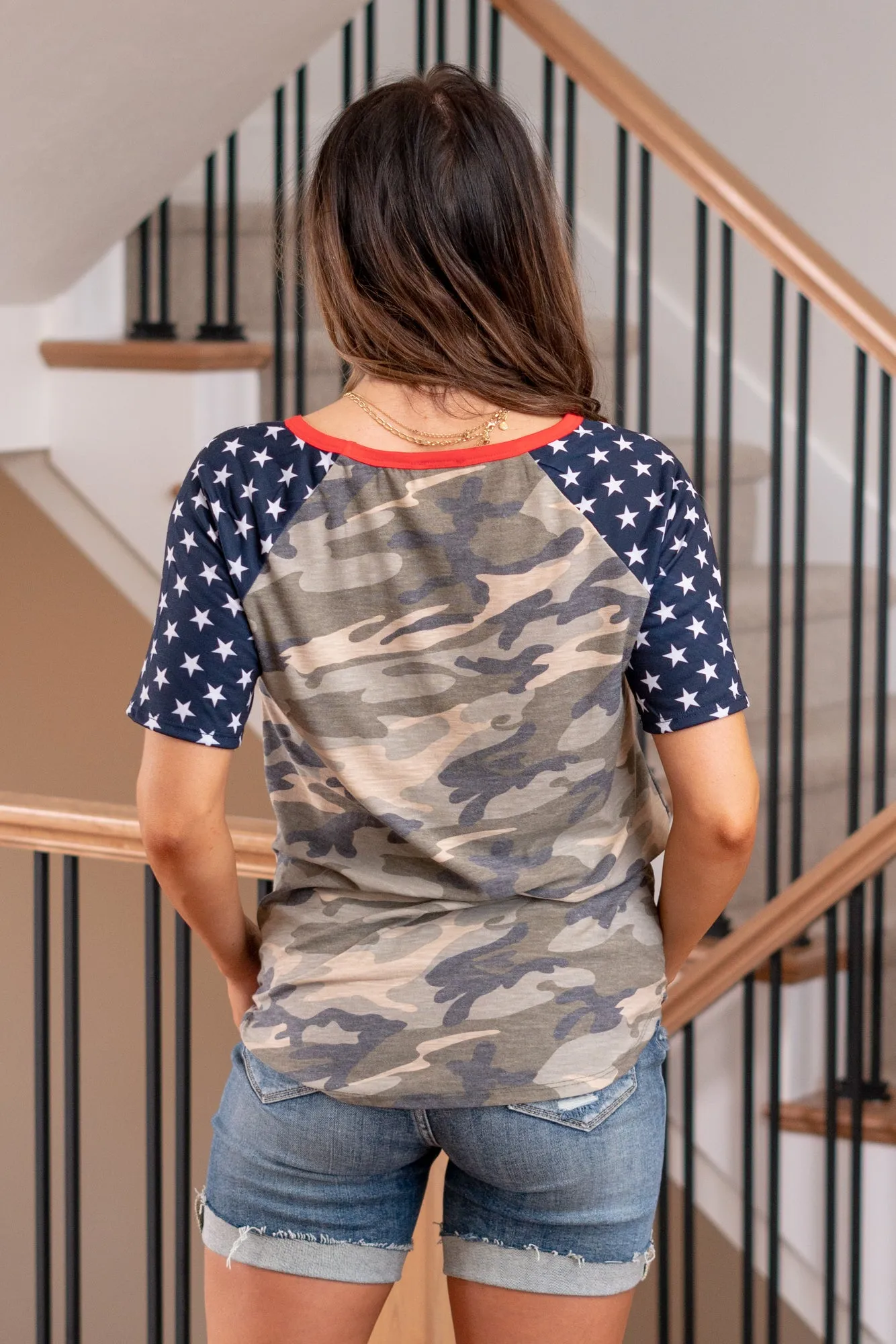 Camo Star Raglan Top - Red