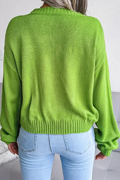 Casual Patchwork Buckle  Contrast V Neck Tops Sweater