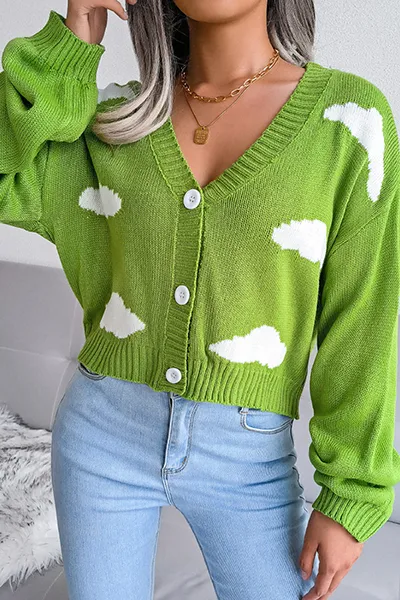 Casual Patchwork Buckle  Contrast V Neck Tops Sweater
