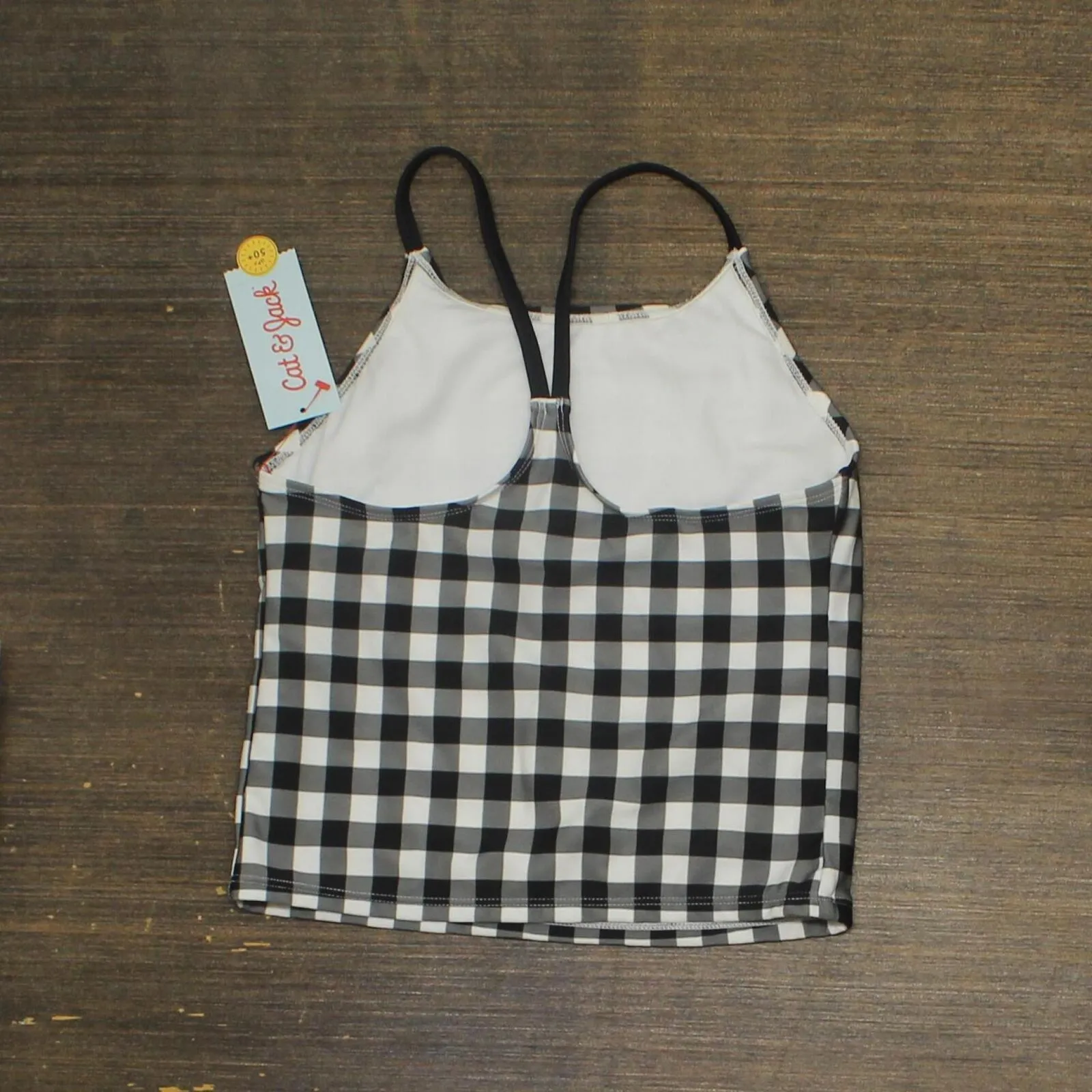 Cat & Jack Girls Gingham with Foil Rainbow Tankini 84072579 Black L