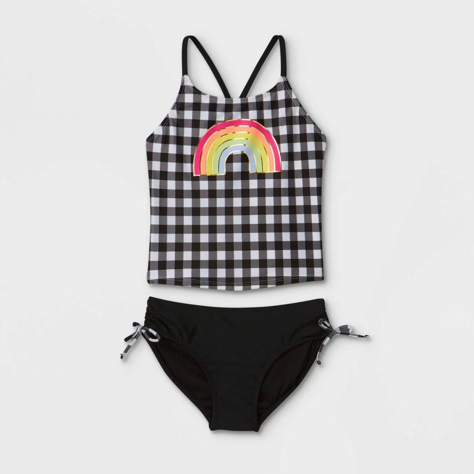 Cat & Jack Girls Gingham with Foil Rainbow Tankini 84072579 Black L