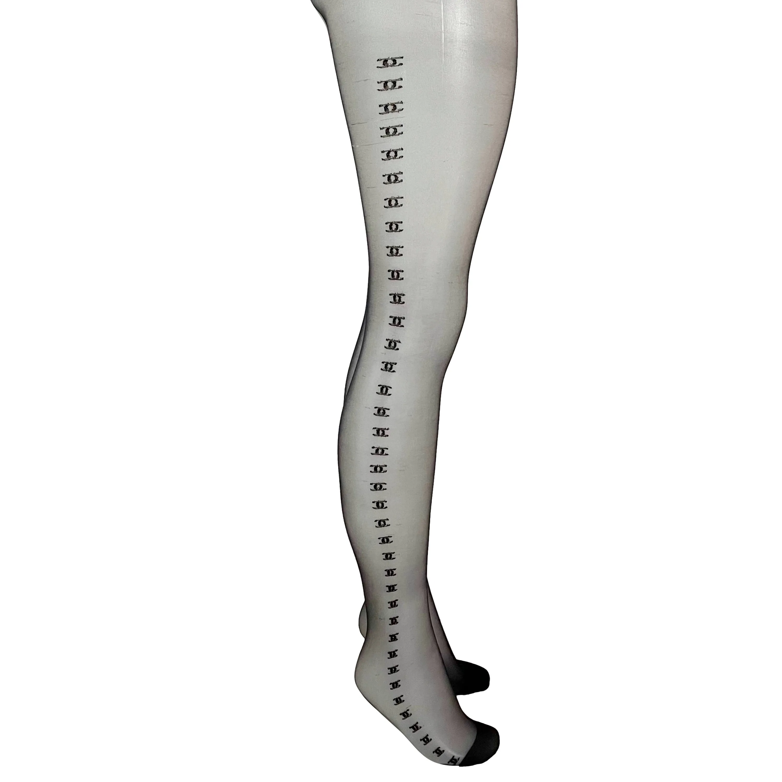Chanel Black Sheer Logo Tights