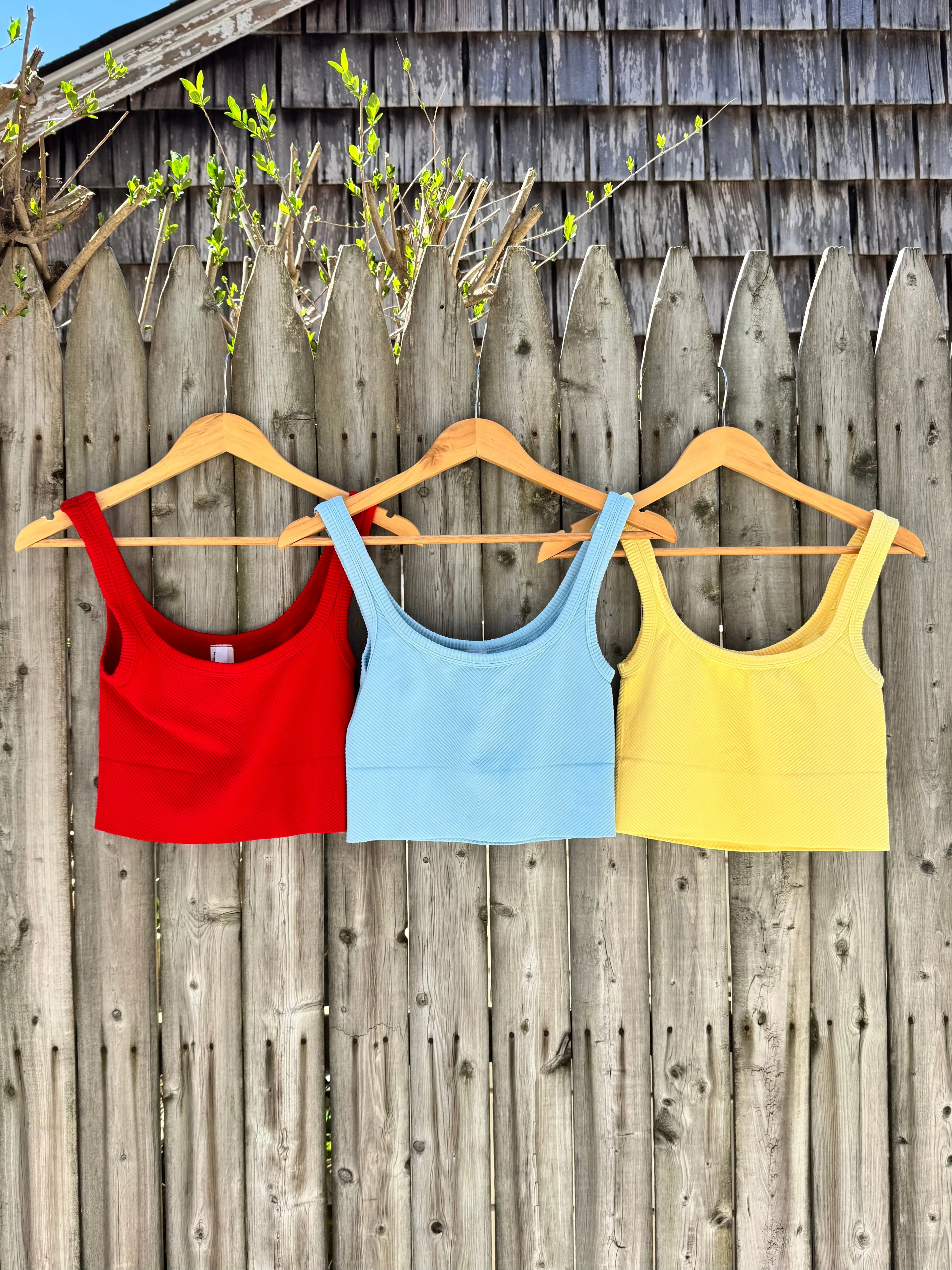 Chevron Ribbed Crop Top- Red