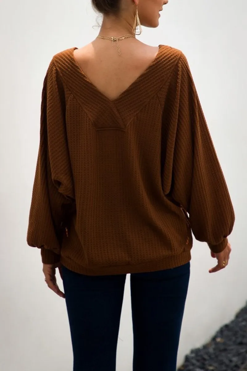 Chicindress Loose Knitting Pocket Pullover Dew-Shoulder Tops(2 Colors)