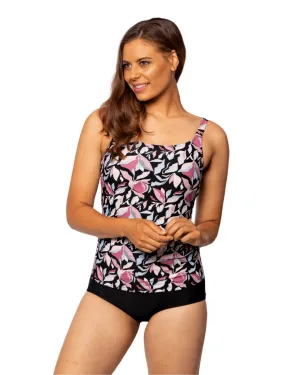 Chlorine Resistant Tummy Control Strappy Tankini Top Night Flower