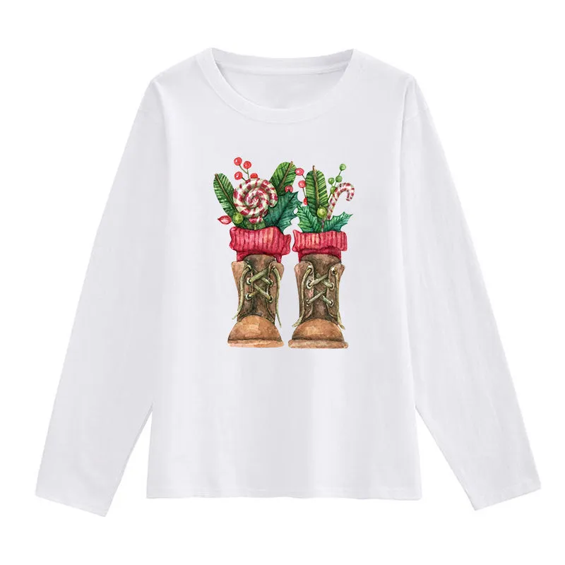 Christmas Western Boots White T-Shirts B