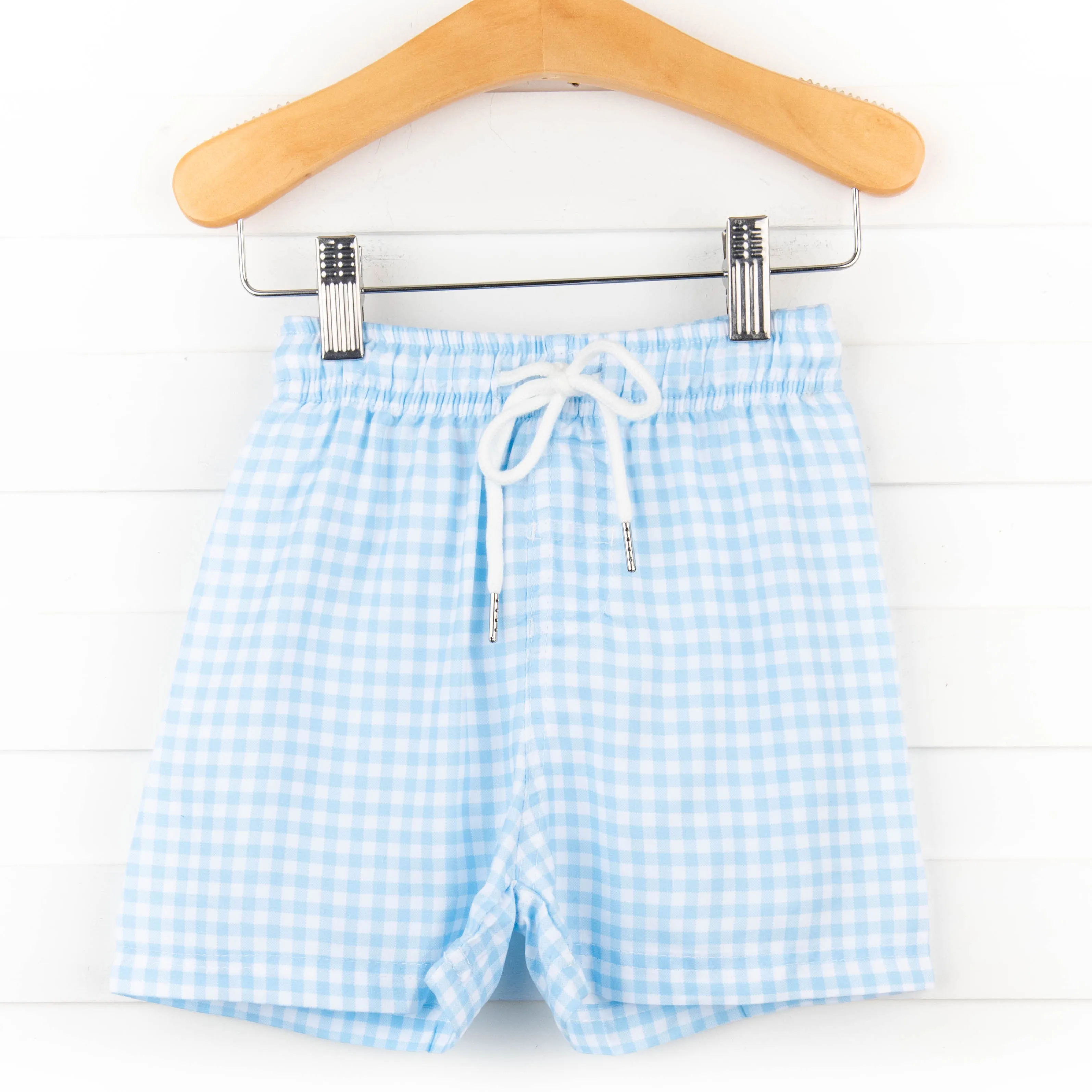 Clear Waters Gingham Swim Trunks, Blue