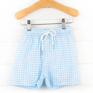 Clear Waters Gingham Swim Trunks, Blue