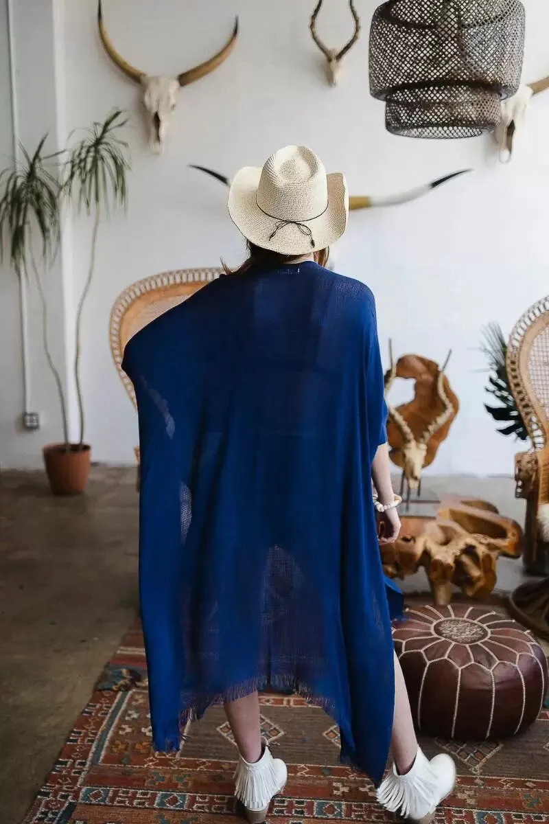 Cobalt Blue Kimono Duster Lightweight Summer Cardigan