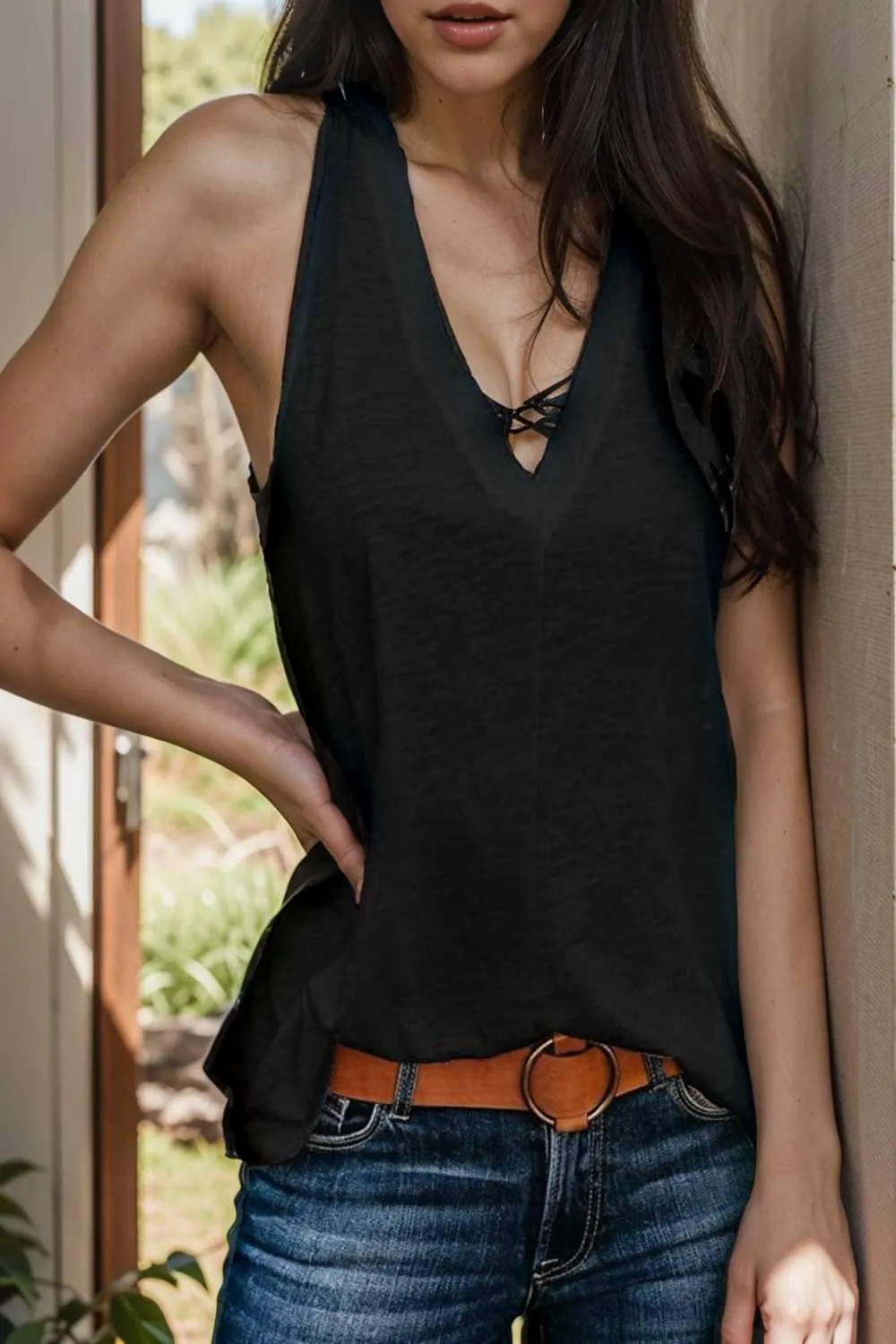 comfort sleeveless v neck tank top in solid colors