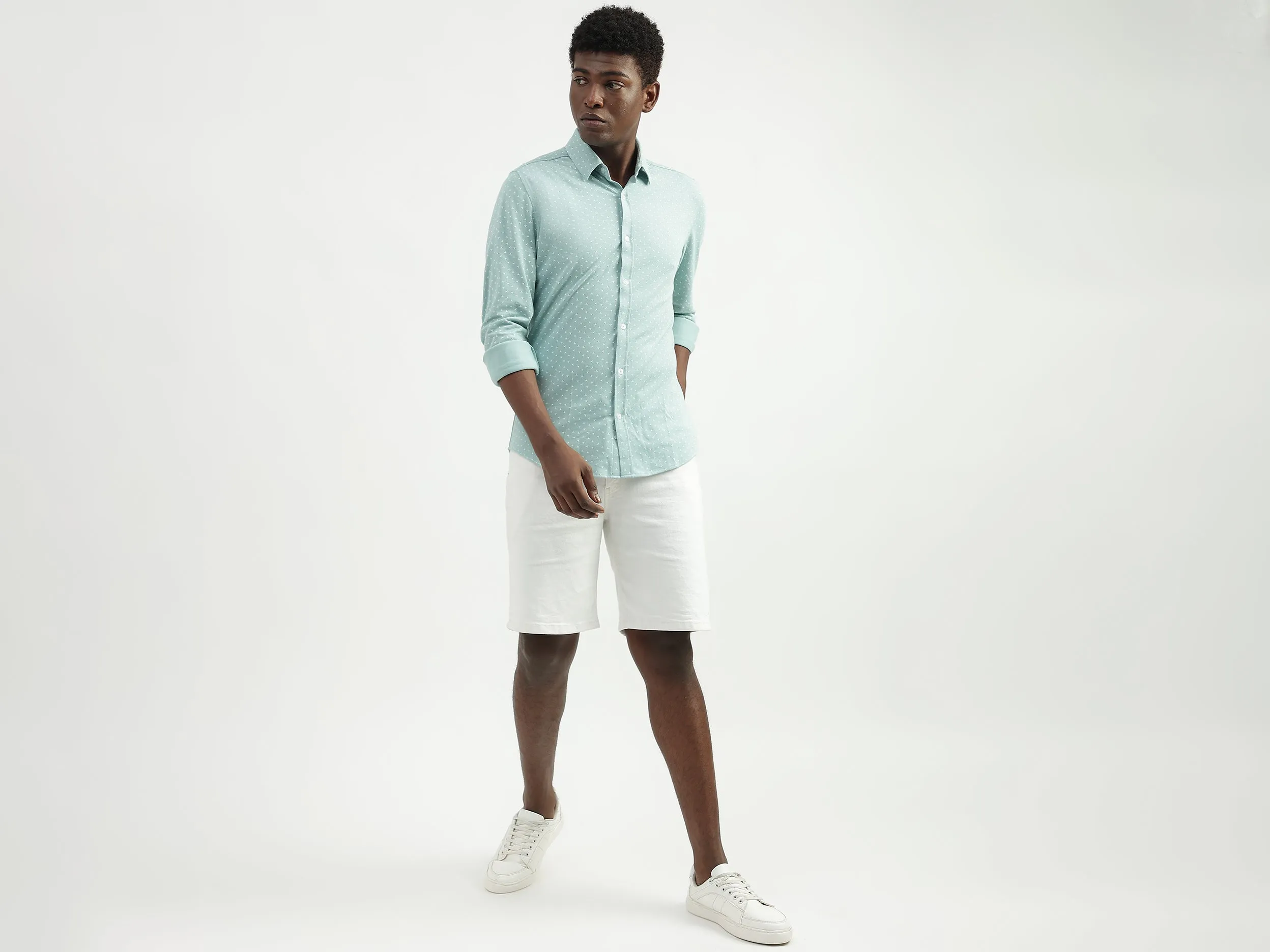 Cotton Blend Printed Spread Collar Mens Shirts