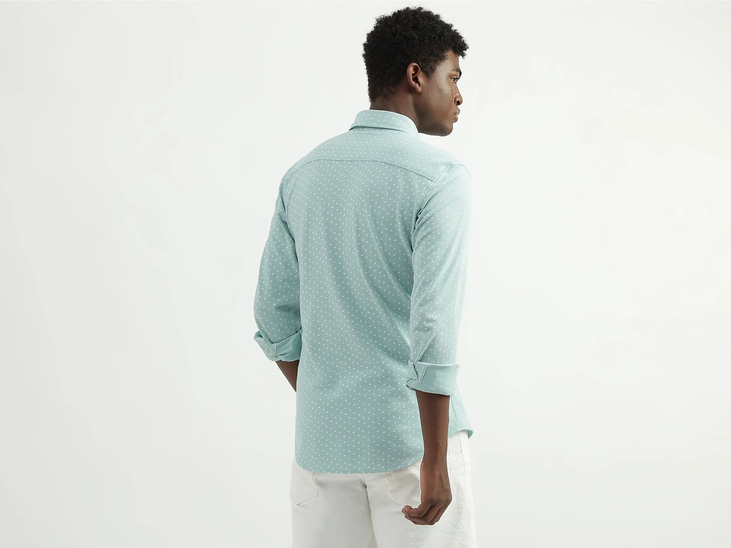 Cotton Blend Printed Spread Collar Mens Shirts