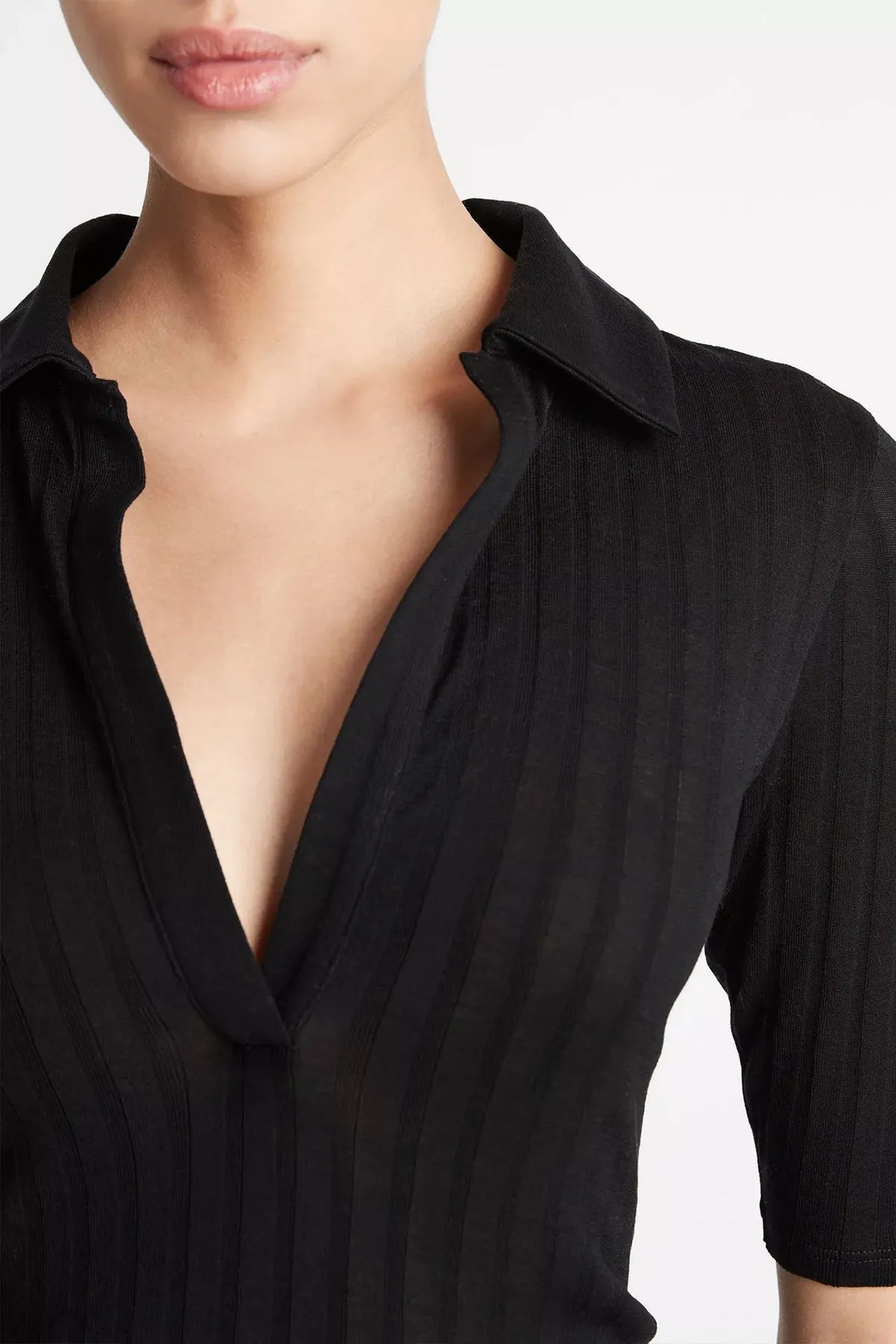 Cotton Elbow-Sleeve Polo Shirt in Black