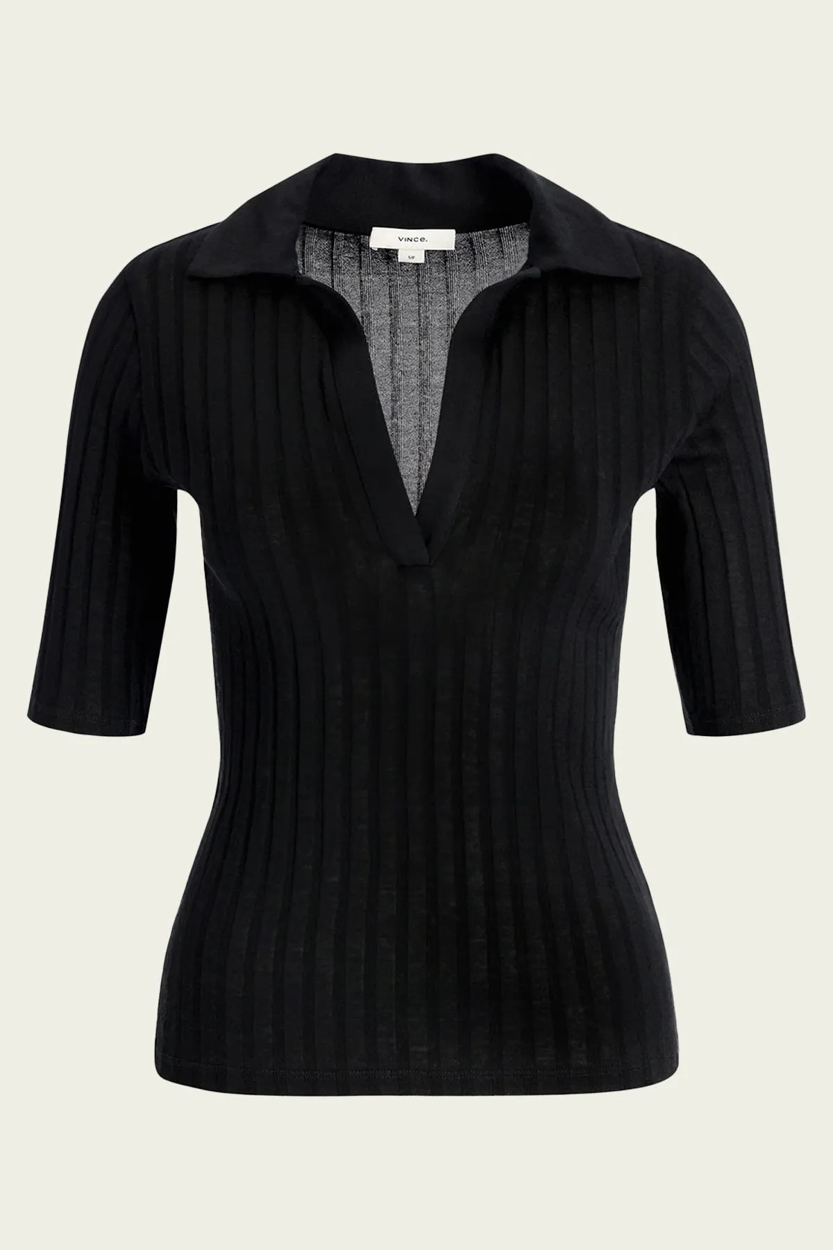 Cotton Elbow-Sleeve Polo Shirt in Black