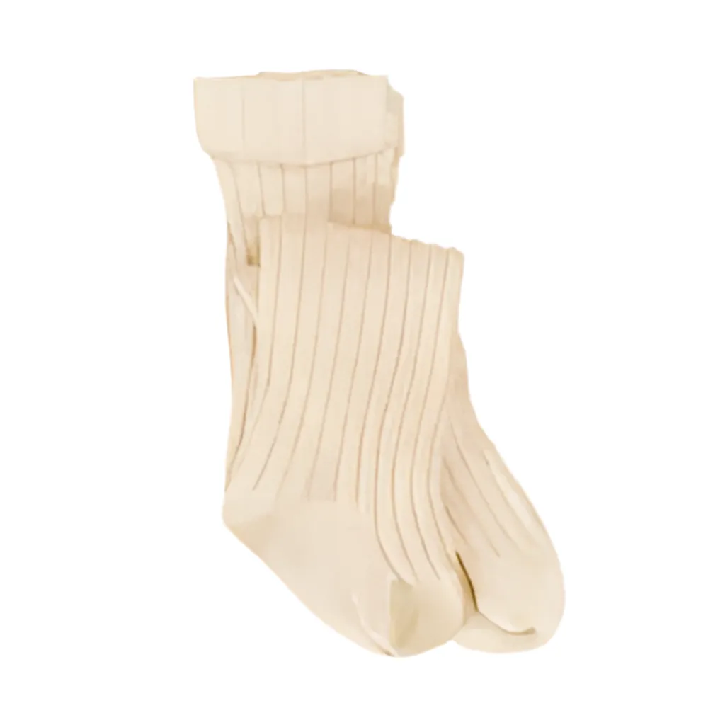 Cotton Ribbed Tights | Oat