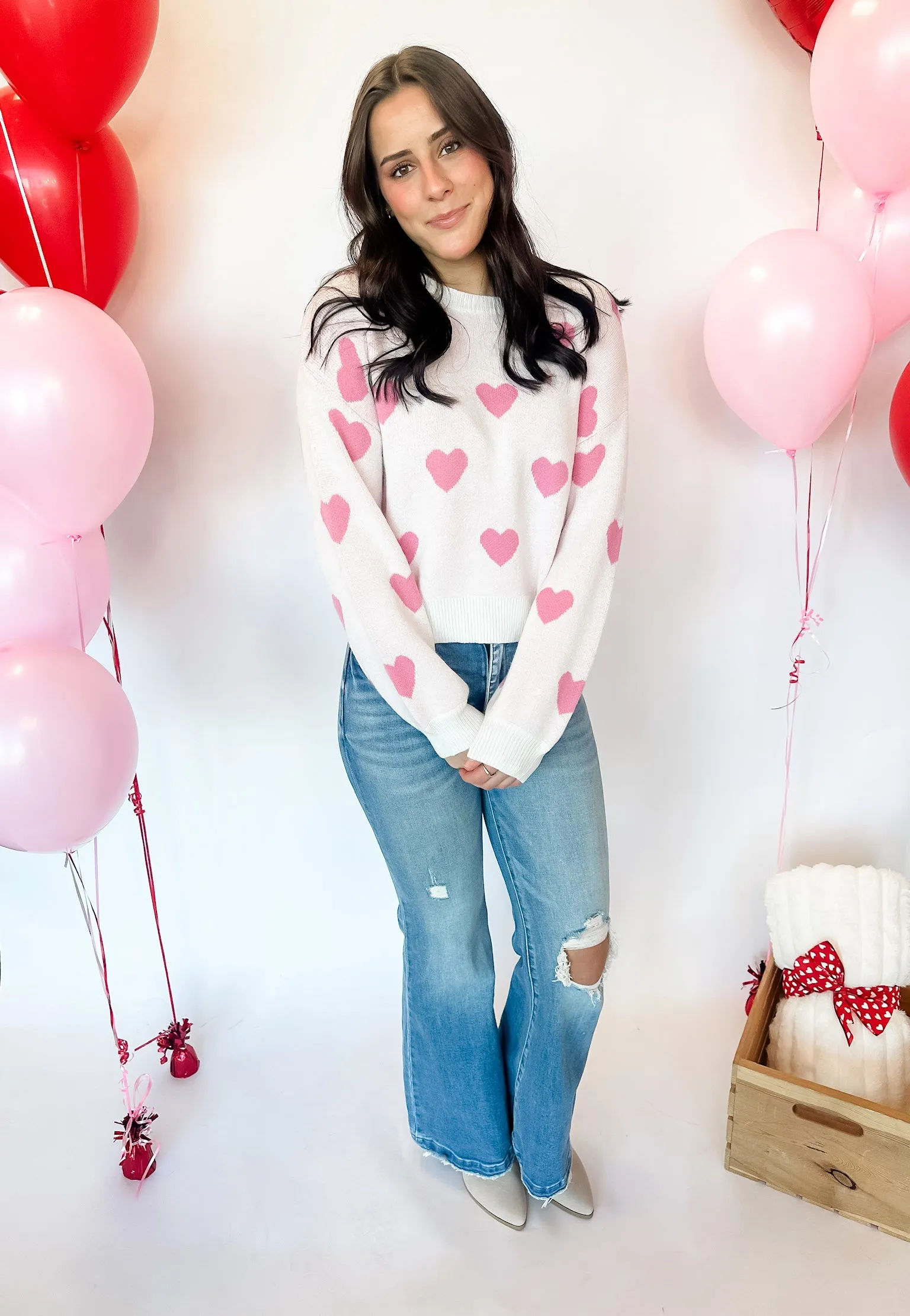 Cozy in Pink Hearts Sweater