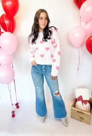Cozy in Pink Hearts Sweater