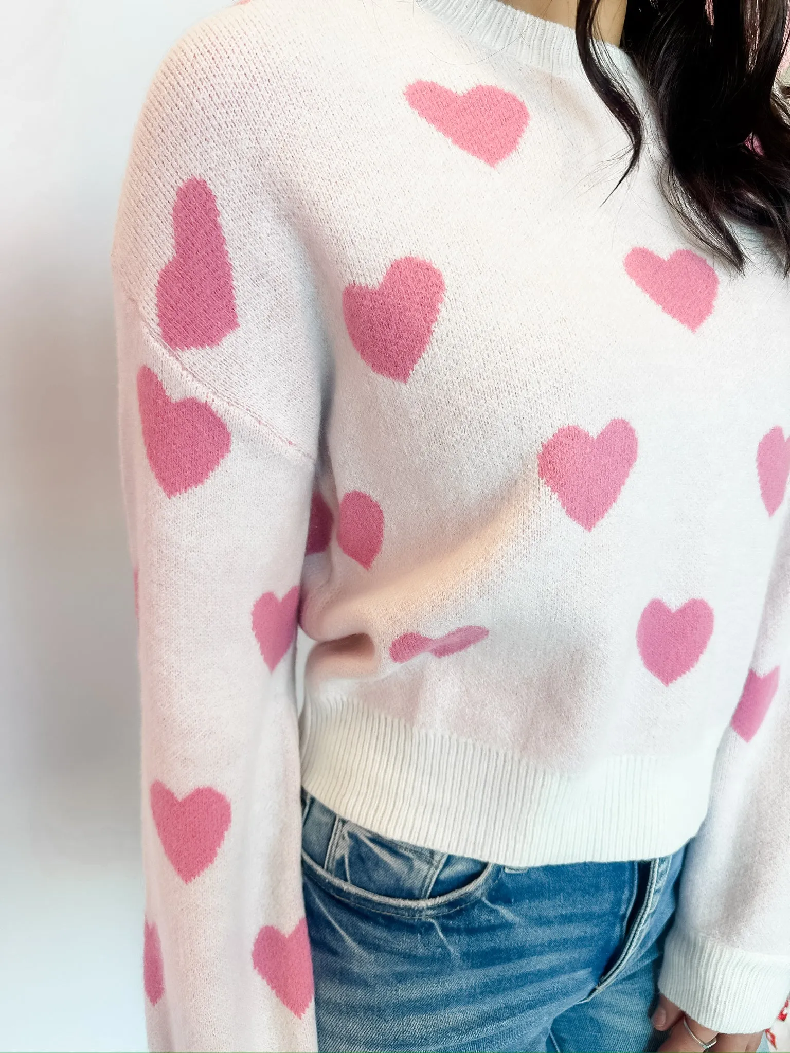 Cozy in Pink Hearts Sweater