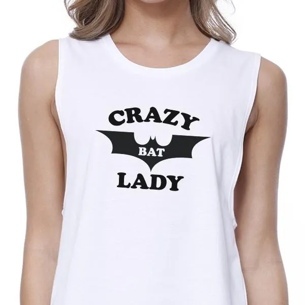 Crazy Bat Lady Crop Tank- White