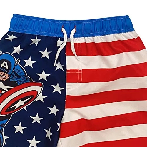 Dreamwave Boys' Captain America Two Piece Rash Guard Rashguard Swim Shirt and Trunk Set 5/6