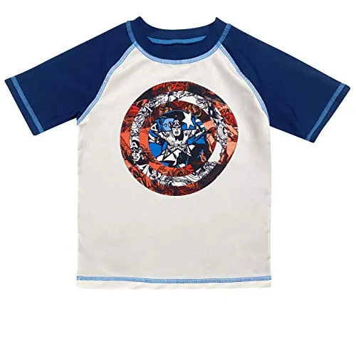 Dreamwave Boys' Captain America Two Piece Rash Guard Rashguard Swim Shirt and Trunk Set 5/6