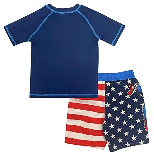 Dreamwave Boys' Captain America Two Piece Rash Guard Rashguard Swim Shirt and Trunk Set 5/6