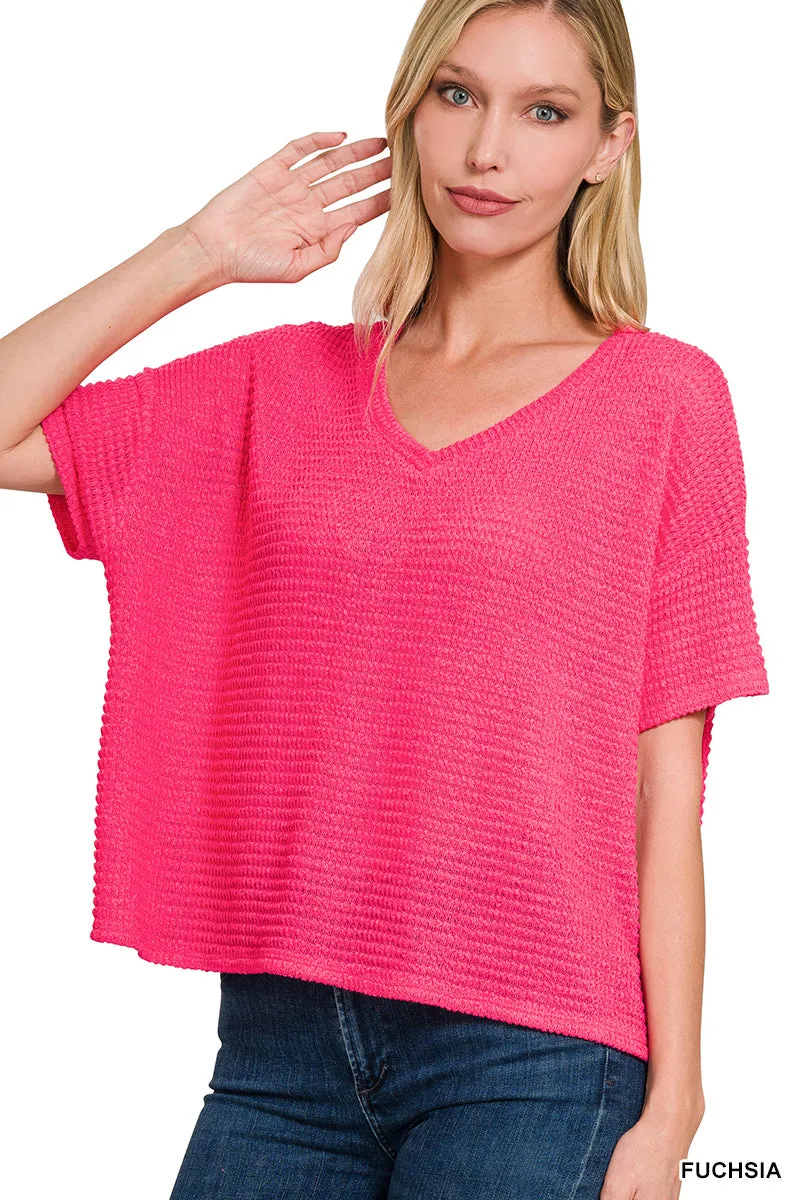 Drop Shoulder Short Sleeve V-Neck Top