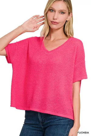 Drop Shoulder Short Sleeve V-Neck Top
