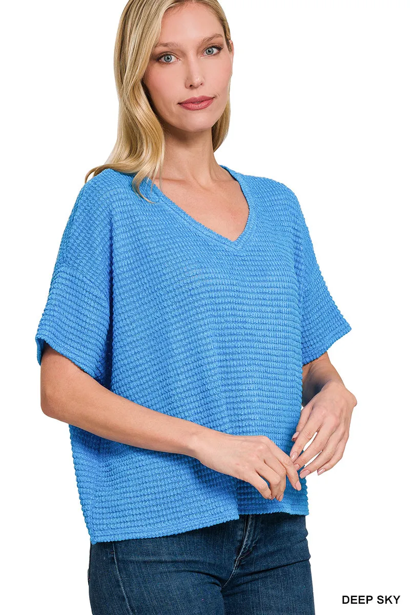 Drop Shoulder Short Sleeve V-Neck Top