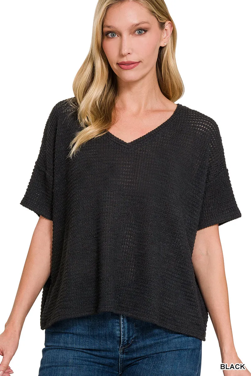 Drop Shoulder Short Sleeve V-Neck Top