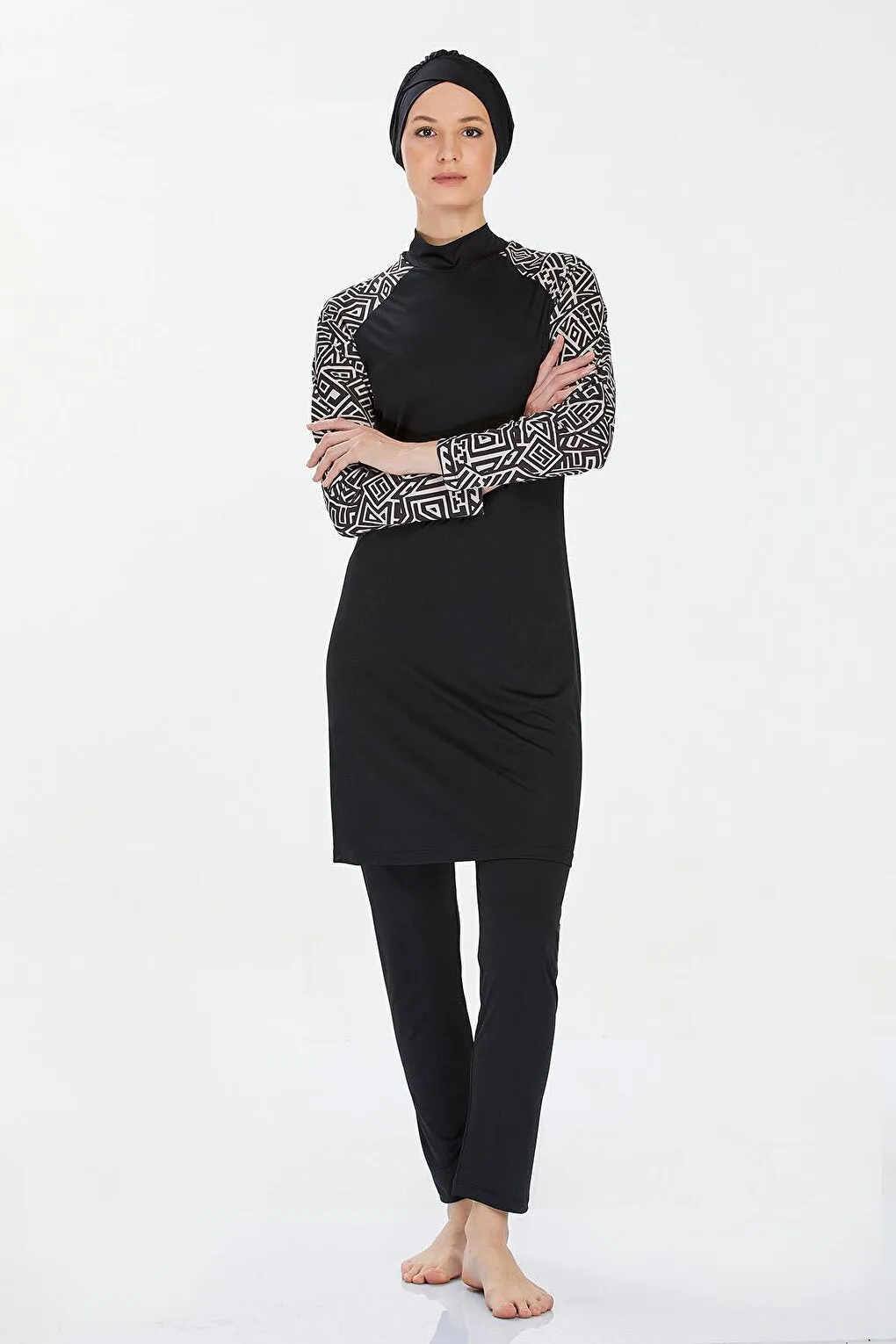 Elastane Fully Covered Hijab Swimsuit Naya 9229 Black