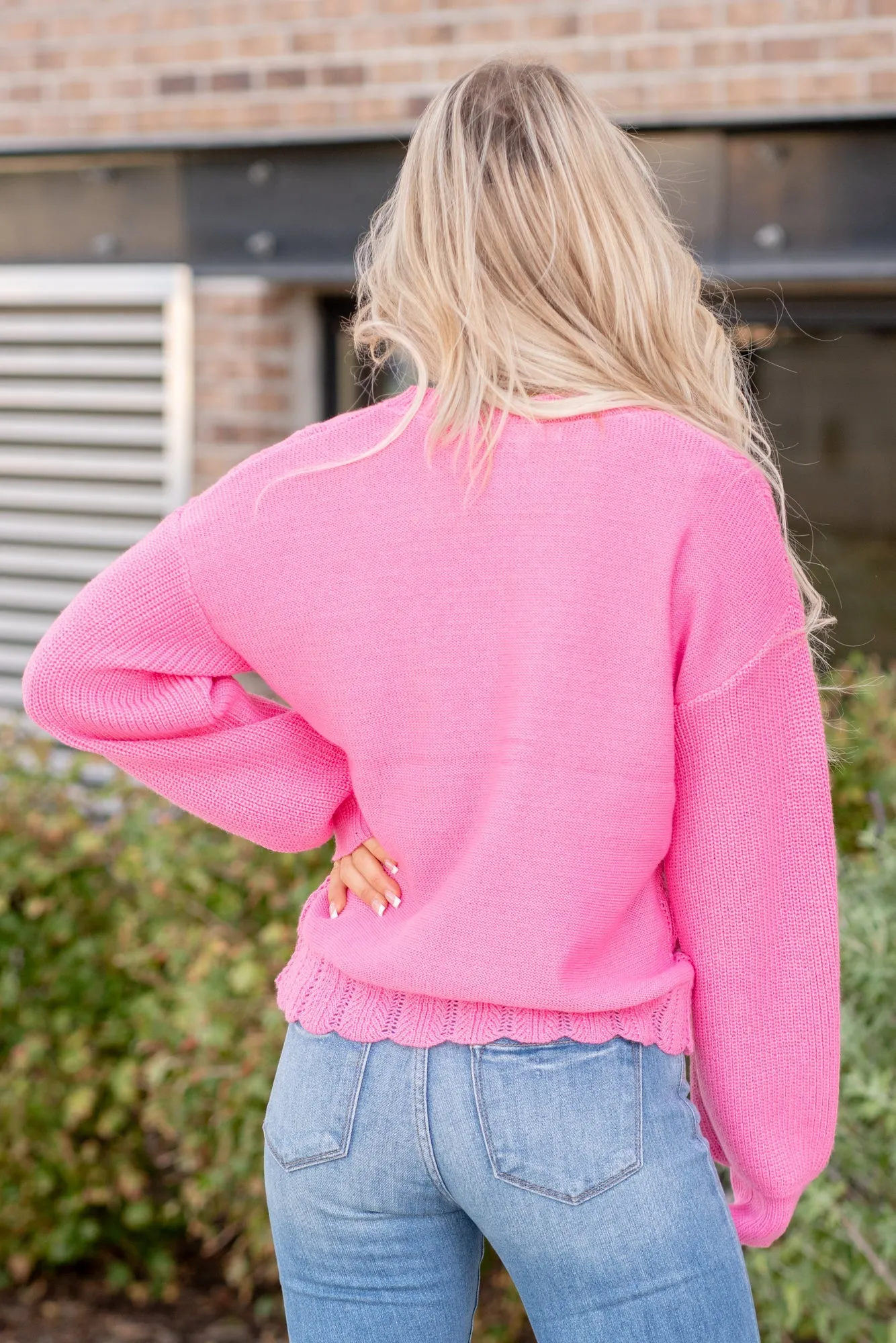 Embroidery Sweater Top - Pink