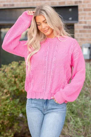 Embroidery Sweater Top - Pink