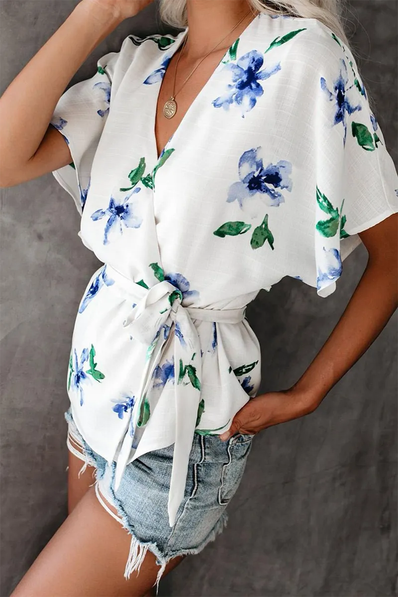 Fashion Print Patchwork V Neck Tops(3 Colors)