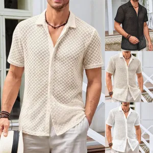 Fashion Solid Color Polo Shirt Short Sleeve Mesh Men's Tops