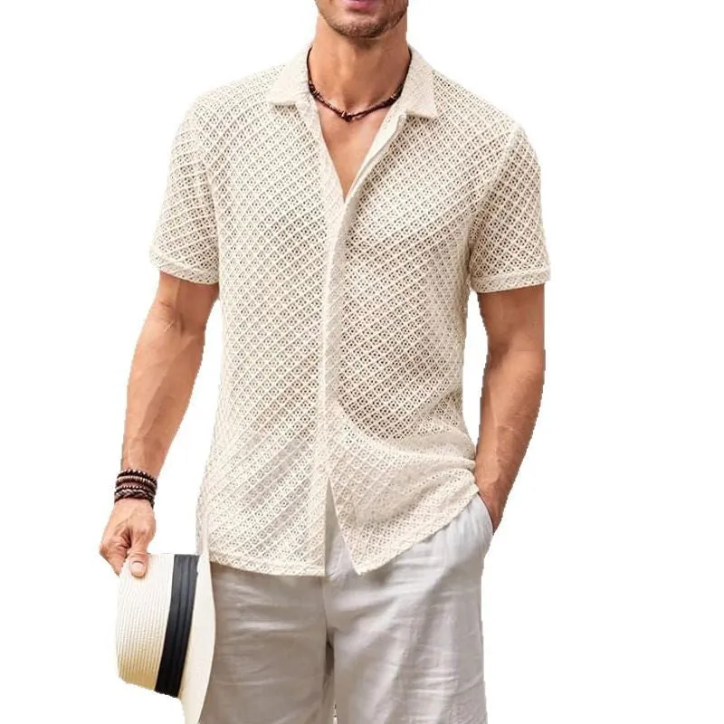 Fashion Solid Color Polo Shirt Short Sleeve Mesh Men's Tops