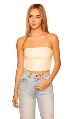 Faux Leather Crop Tube - Cream