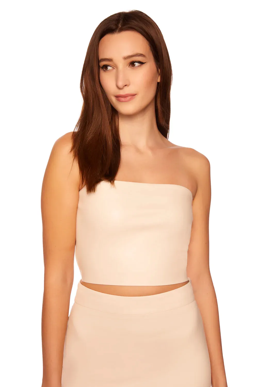 Faux Leather Crop Tube - Cream