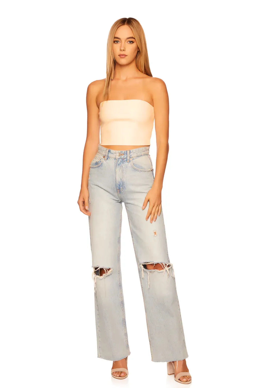 Faux Leather Crop Tube - Cream