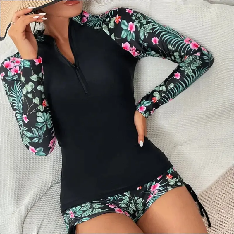 Female swimsuit with long sleeves swimwear sports surfing tankini set beachwear two-piece bathing